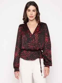 Guess - Red Printed V-Neck Piper Top