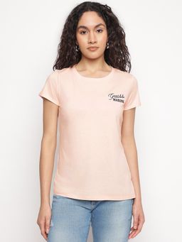 Guess - Peach Solid Round Neck Marine Logo T-Shirt