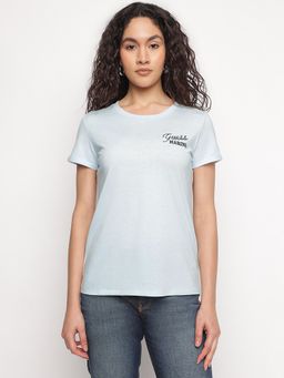 Guess - Blue Solid Round Neck Marine Logo T-Shirt