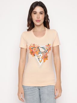 Guess - Peach Floral Round Neck T-Shirt