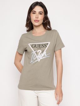 Guess - Grey Printed Round Neck Icon T-Shirt