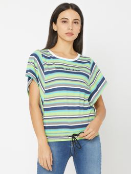 Spykar - Women Lime Green Cotton Regular Fit Round Neck Top