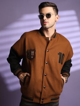 CHKOKKO - Mens Oversized Winter Wear Varsity Jacket with Ribbed Cuffs Gold