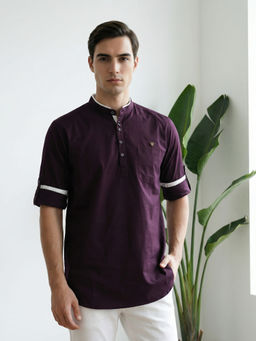 KUONS AVENUE - Wine Solid Plain Short Kurta