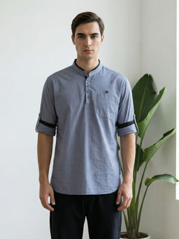 KUONS AVENUE - Grey Solid Plain Short Kurta
