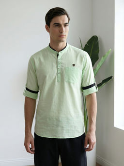 KUONS AVENUE - Green Solid Plain Short Kurta