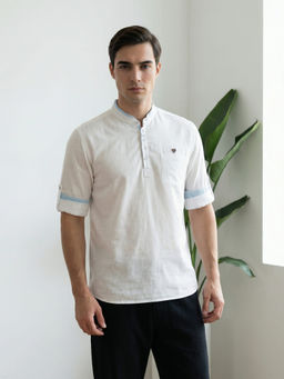 KUONS AVENUE - White Solid Plain Short Kurta