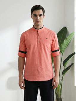 KUONS AVENUE - Pink Solid Plain Short Kurta