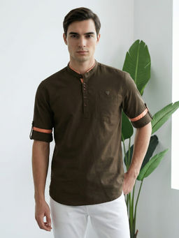 KUONS AVENUE - Brown Solid Plain Short Kurta