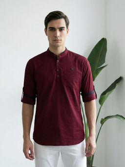 KUONS AVENUE - Maroon Solid Plain Short Kurta