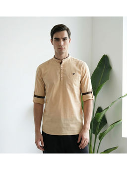 KUONS AVENUE - Beige Solid Plain Short Kurta