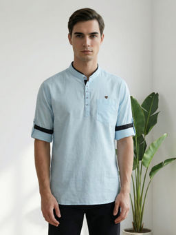 KUONS AVENUE - Blue Solid Plain Short Kurta
