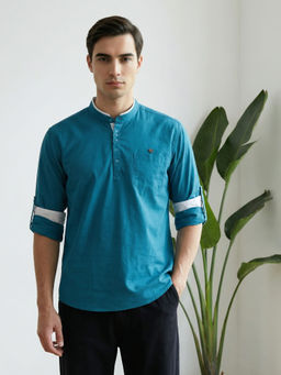 KUONS AVENUE - Teal Solid Plain Short Kurta