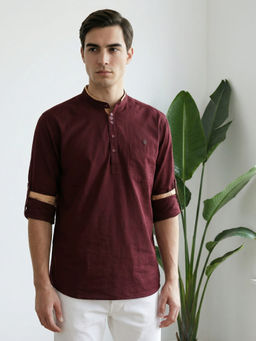 KUONS AVENUE - Maroon Solid Plain Short Kurta
