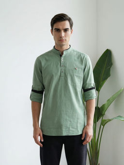 KUONS AVENUE - Green Solid Plain Short Kurta