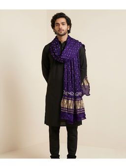 MUFFLY - Blue Woven Bandhani Dupatta