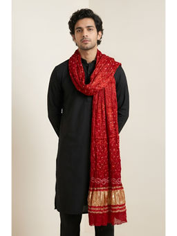 MUFFLY - Red Woven Bandhani Dupatta