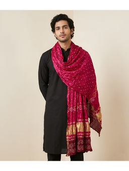 MUFFLY - Pink Woven Bandhani Dupatta