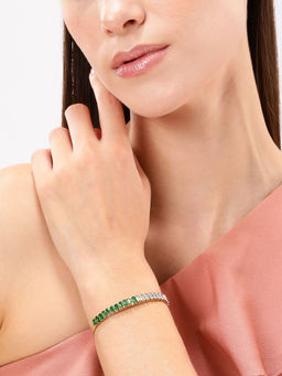 Carlton London - 18Kt Gold Plated Stainless Steel Green Cz Wraparound Bracelet