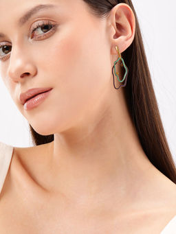 Carlton London - 18Kt Gold Plated Stainless Steel Enamel Drop Earrings