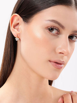 Carlton London - 18Kt Gold Plated Stainless Steel Cz Floral Hoop Earrings