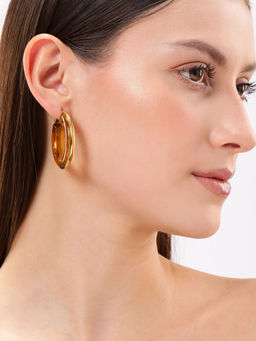 Carlton London - 18Kt Gold Plated Stainless Steel Resin Hoop Earrings