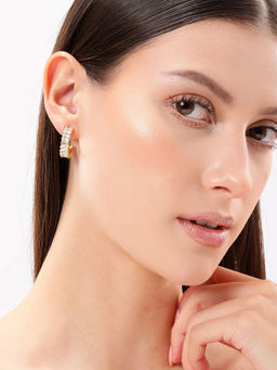 Carlton London - 18Kt Gold Plated Stainless Steel Cz Half Hoop Earrings