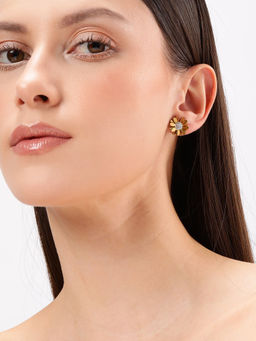 Carlton London - 18Kt Gold Plated Stainless Steel Cz Floral Stud Earrings