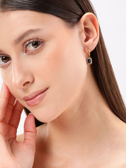 Carlton London - 18Kt Gold Plated Stainless Steel Cz Square Hoop Earrings