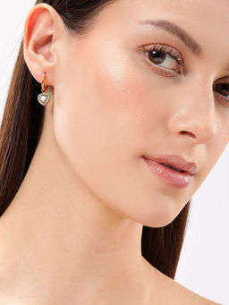 Carlton London - 18Kt Gold Plated Stainless Steel Cz Heart Hoop Earrings