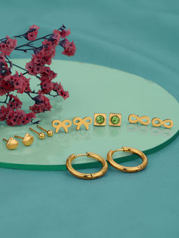 Carlton London - 18Kt Gold Plated Stainless Steel Stud Hoop Earrings (Pack Of 6)