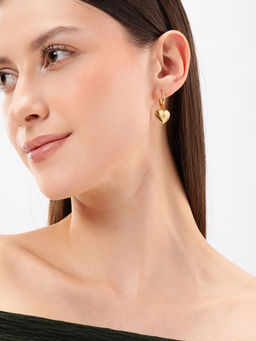 Carlton London - 18Kt Gold Plated Stainless Steel Heart Cz Hoop Earrings