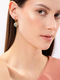 Carlton London - 18Kt Gold Plated Stainless Steel Turquoise Studded Hoop Earrings