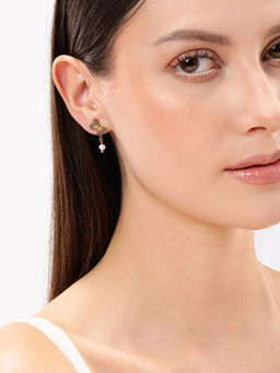 Carlton London - 18Kt Gold Plated Stainless Steel Butterfly Pearl Drop Earrings