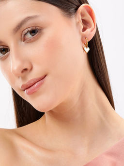 Carlton London - 18Kt Gold Plated Stainless Steel Heart Shell Hoop Earrings