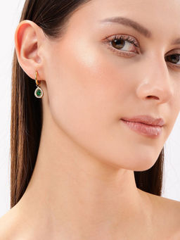 Carlton London - 18Kt Gold Plated Stainless Steel Cz Tear Drop Hoop Earrings