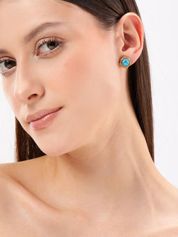 Carlton London - 18Kt Gold Plated Stainless Steel Blue Studded Stud Earrings