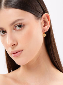 Carlton London - 18Kt Gold Plated Dangling Heart Cz Hoop Earrings