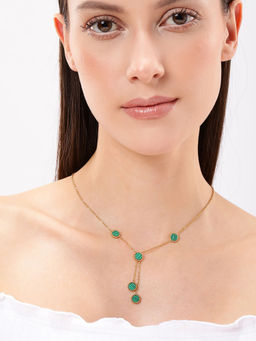 Carlton London - 18Kt Gold Plated Stainless Steel Green Malachite Lariat Necklace