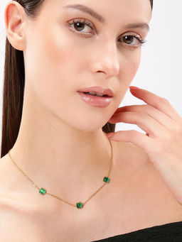 Carlton London - 18Kt Gold Plated Stainless Steel Green Emerald Necklace