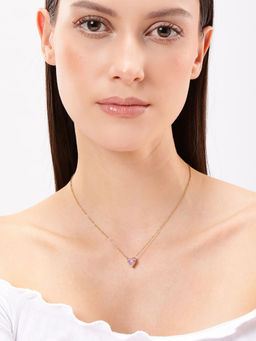 Carlton London - 18Kt Gold Plated Stainless Steel Pink Heart Solitaire Necklace