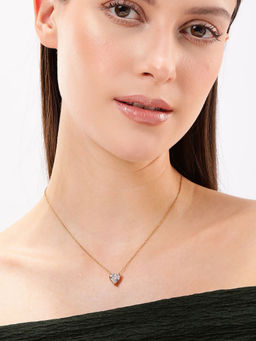 Carlton London - 18Kt Gold Plated Stainless Steel White Heart Solitaire Necklace