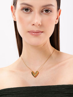 Carlton London - 18Kt Gold Plated Stainless Steel Puff Heart Necklace