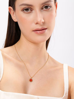 Carlton London - 18Kt Gold Plated Stainless Steel Carnelian Pendant and Chain