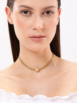 Carlton London - 18Kt Gold Plated Stainless Steel White Cat Eye Fancy Chain Necklace