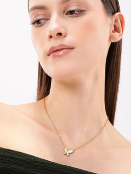 Carlton London - 18Kt Gold Plated Stainless Steel Shell Butterfly Necklace
