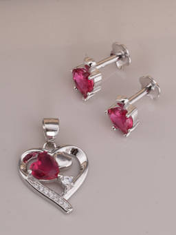 Palmonas - 925 Sterling Silver Pink Pendant Earrings Set