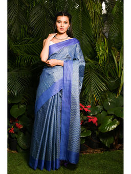 Beatitude - Blue Handwoven Kota Banswara Silk Saree with Unstitched Blouse