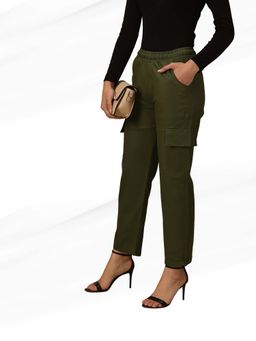 BROOWL - Olive Solid Straight Fit Trouser