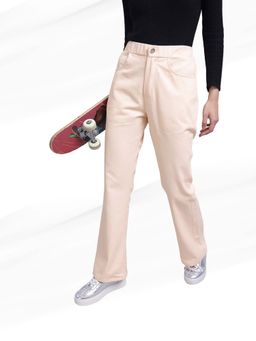 BROOWL - Cream Solid Bootcut Fit Trouser